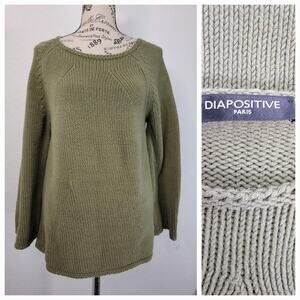 DIAPOSITIVE Paris Knit Sweater Size 3 Cotton Blend Crochet Green